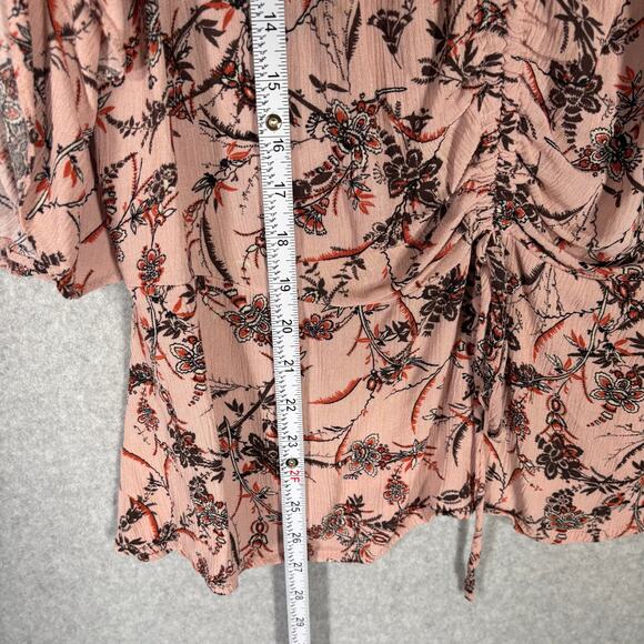 Maurices Top Womens Large Pink Floral Blouse Ruffle Ruched Boho Western Cottage - Picture 7 of 12